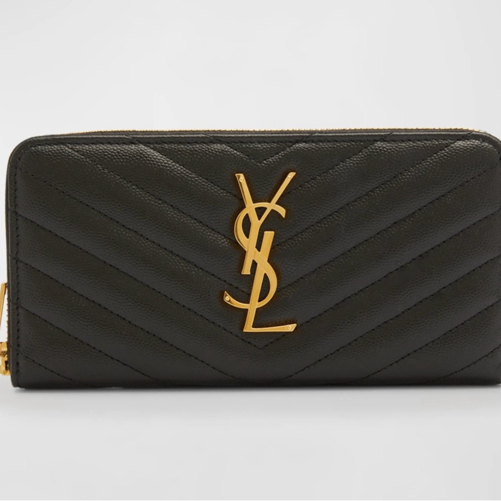 YSL Monogram Large Zip Wallet in Grained Leather